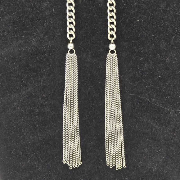 American Eagle Silver Tone Necklace w/ Tassels Faux Turquoise Pendant Jewelry - Picture 3 of 6